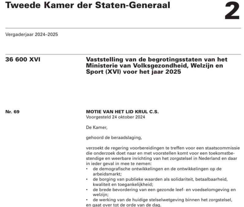 Snelle aanstelling staatscommissie moet zorg redden